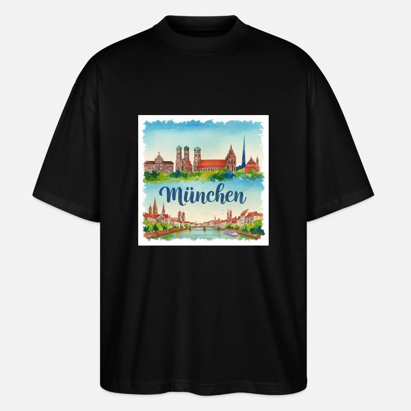 München Aquarell - Stanley/Stella Oversized Unisex Bio T-Shirt Blaster 2.0 - Schwarz