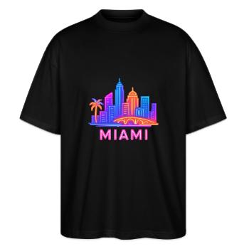 Miami City Skyline - Stanley/Stella Oversized Unisex Organic T-shirt Blaster 2.0 - black - Front - Alina (178cm) & Michal (187cm)