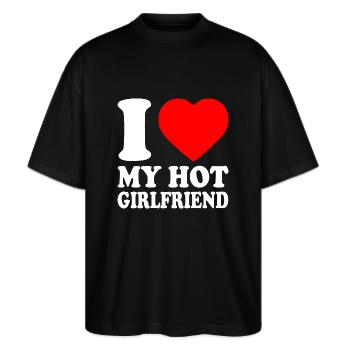 i love my hot girlfriend - T-shirt bio Blaster 2.0 coupe oversize Stanley/Stella Unisexe - noir - Devant - Alina (178cm) & Michal (187cm)