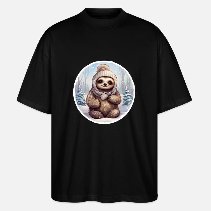 Faultier im Schnee mit Mütze - Stanley/Stella Oversized Unisex Bio T-Shirt Blaster 2.0 - Schwarz