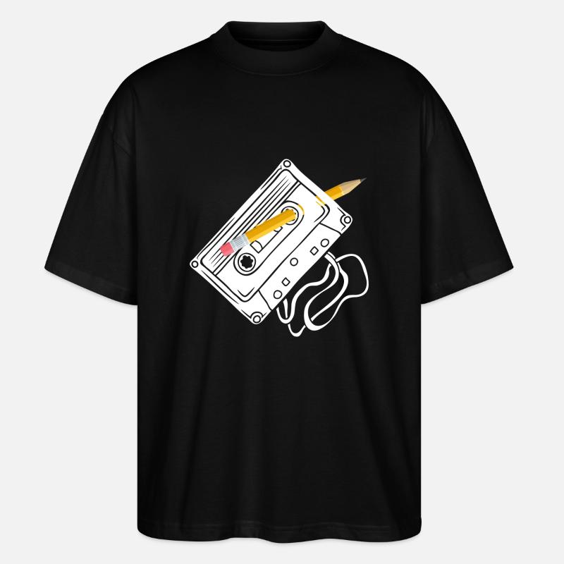 Rembobiner cassette avec crayon - T-shirt bio Blaster 2.0 coupe oversize Stanley/Stella Unisexe - noir
