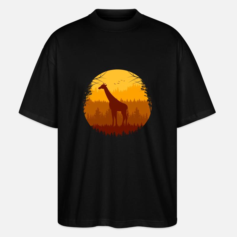 Giraffe und Vogelschwarm im Herbstwald - Stanley/Stella Oversized Unisex Bio T-Shirt Blaster 2.0 - Schwarz