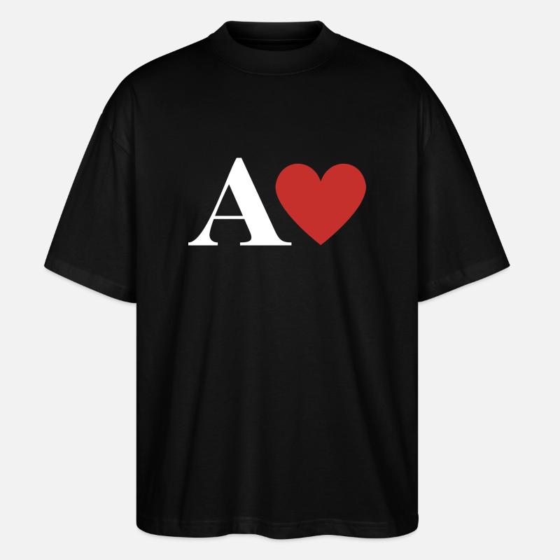 Roter Herz-Buchstabe - Stanley/Stella Oversized Unisex Bio T-Shirt Blaster 2.0 - Schwarz