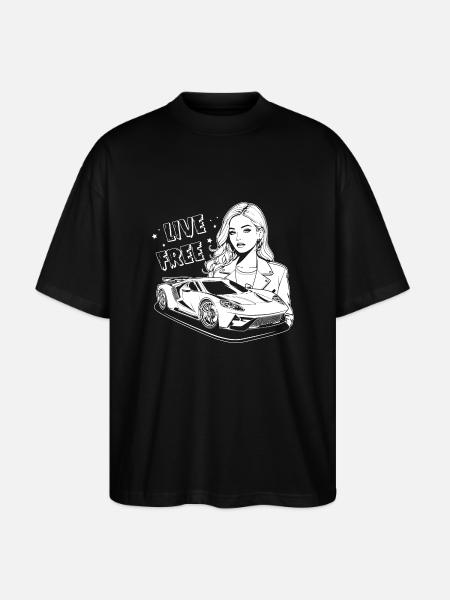 Sportsvogn Kvinde - Live Free - Live Casual - Stanley/Stella Oversize Unisex Øko T-shirt Blaster 2.0 - sort