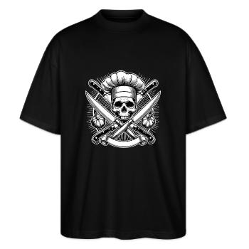 Küchenchef Totenkopf Logo - Stanley/Stella Oversized Unisex Bio T-Shirt Blaster 2.0 - Schwarz - Vorne - Alina (178cm) & Michal (187cm)