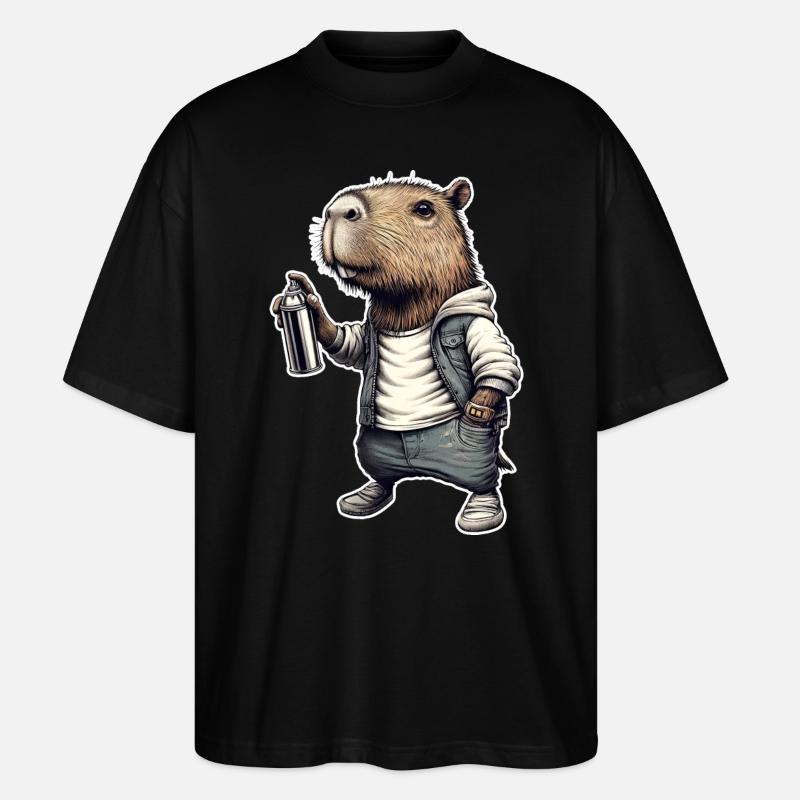 Capybara pulvérise des graffitis - T-shirt bio Blaster 2.0 coupe oversize Stanley/Stella Unisexe - noir