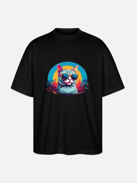 Cool Cat with Sungalsses - Stanley/Stella Oversized Unisex Organic T-shirt Blaster 2.0 - black