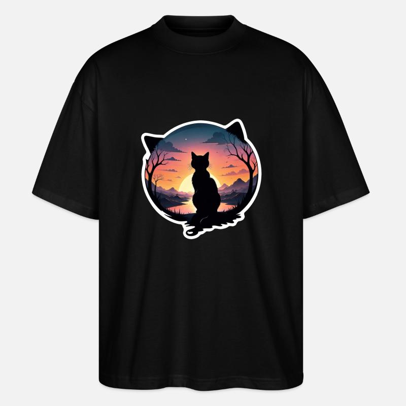 Cat Landscape and Sunset - Stanley/Stella Oversized Unisex Organic T-shirt Blaster 2.0 - black