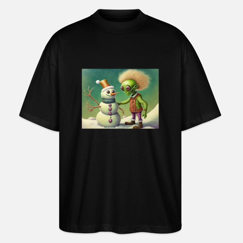 Alien baut einen Schneemann - Stanley/Stella Oversized Unisex Bio T-Shirt Blaster 2.0 - Schwarz
