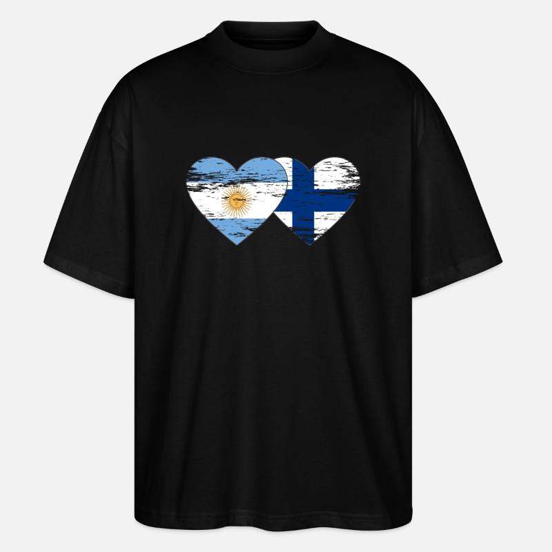 Argentine Finlande drapeau coeur utilisé - T-shirt bio Blaster 2.0 coupe oversize Stanley/Stella Unisexe - noir