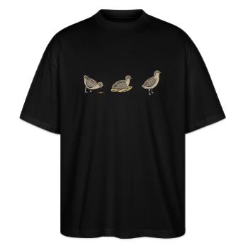 Wachtel Vogel - Stanley/Stella Oversized Unisex Bio T-Shirt Blaster 2.0 - Schwarz - Vorne - Alina (178cm) & Michal (187cm)