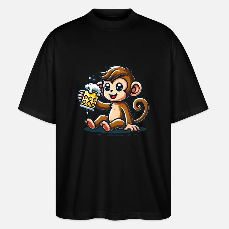 Cute Monkey Drinking Beer - Stanley/Stella Oversized Unisex Bio T-Shirt Blaster 2.0 - Schwarz