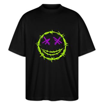 Visage de fil de fer barbelé vert - T-shirt bio Blaster 2.0 coupe oversize Stanley/Stella Unisexe - noir - Devant - Alina (178cm) & Michal (187cm)
