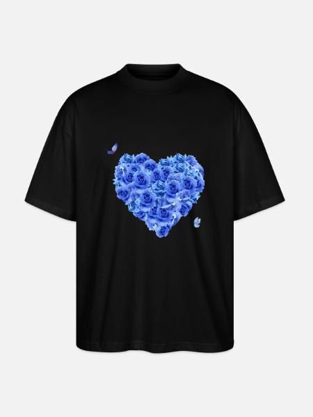 Blue floral heart - Stanley/Stella Oversized Unisex Organic T-shirt Blaster 2.0 - black