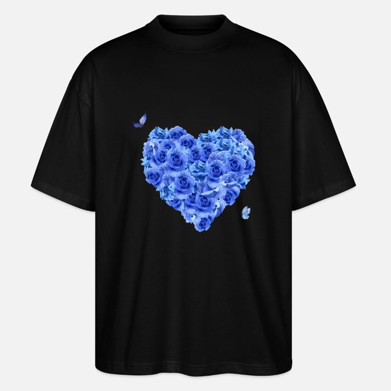 Blaues Blumenherz - Stanley/Stella Oversized Unisex Bio T-Shirt Blaster 2.0 - Schwarz