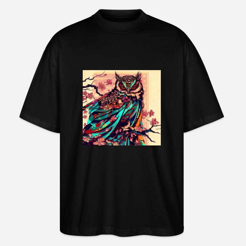 Eule Japanisch - Stanley/Stella Oversized Unisex Bio T-Shirt Blaster 2.0 - Schwarz