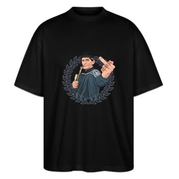 Rieser Grantler // Illustration - Stanley/Stella Oversized Unisex Bio T-Shirt Blaster 2.0 - Schwarz - Vorne - Alina (178cm) & Michal (187cm)