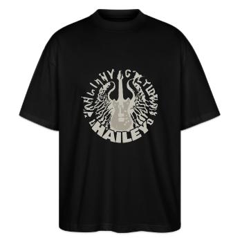 Guitar Hailey - Stanley/Stella Oversize Unisex Øko T-shirt Blaster 2.0 - sort - Foran - Alina (178cm) & Michal (187cm)