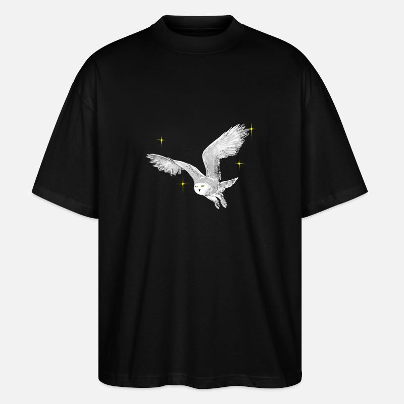 Hand gezeichnete Schneeeule mit Sternen - Stanley/Stella Oversized Unisex Bio T-Shirt Blaster 2.0 - Schwarz