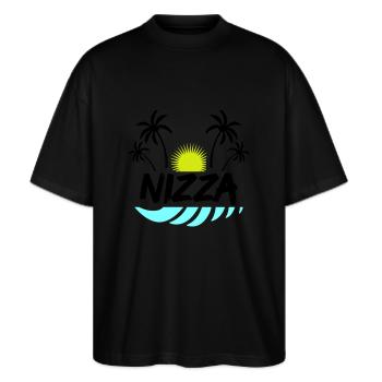 Nice - Stanley/Stella Oversized Unisex Organic T-shirt Blaster 2.0 - black - Front - Alina (178cm) & Michal (187cm)