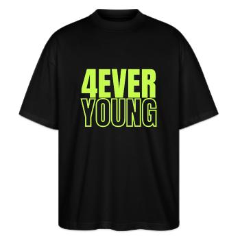 4EVERYOUNG im grünen Design - Stanley/Stella Oversized Unisex Bio T-Shirt Blaster 2.0 - Schwarz - Vorne - Alina (178cm) & Michal (187cm)