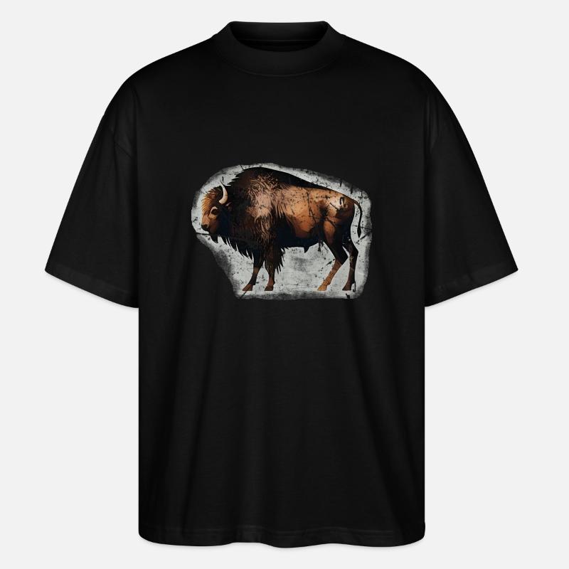Bison Büffel Wisent Höhlenmalerei - Stanley/Stella Oversized Unisex Bio T-Shirt Blaster 2.0 - Schwarz