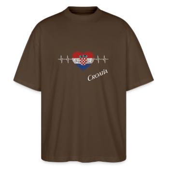 Croatia Heartbeat - Stanley/Stella Oversized Unisex Bio T-Shirt Blaster 2.0 - Dunkelbraun - Vorne - Alina (178cm) & Michal (187cm)