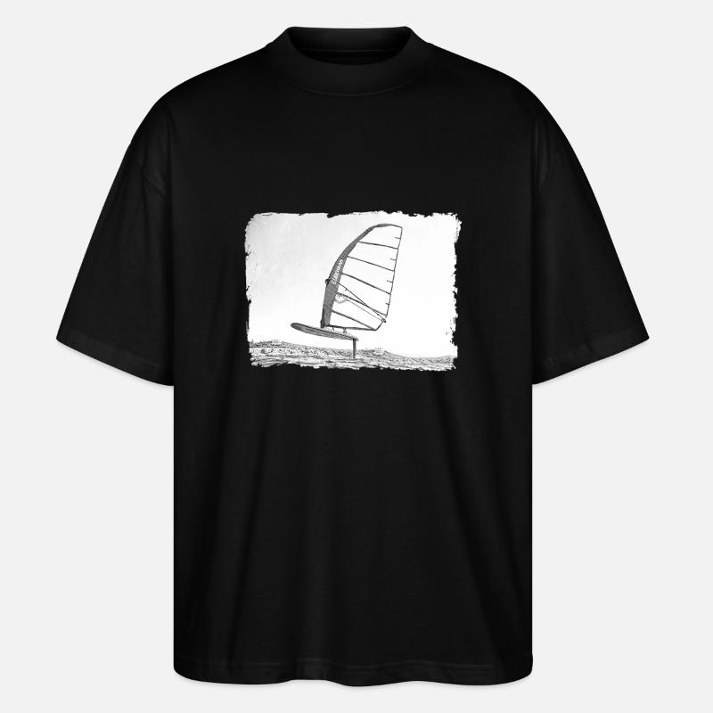 Windsurf Foil / Foiling Hand-Drawing Sketch - Stanley/Stella Oversized Unisex Bio T-Shirt Blaster 2.0 - Schwarz