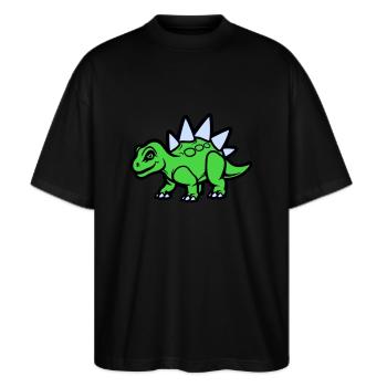 Stegosaurus Comic - Stanley/Stella Oversized Unisex Organic T-shirt Blaster 2.0 - black - Front - Alina (178cm) & Michal (187cm)