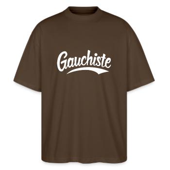 Gauchiste - T-shirt bio Blaster 2.0 coupe oversize Stanley/Stella Unisexe - marron foncé - Devant - Alina (178cm) & Michal (187cm)