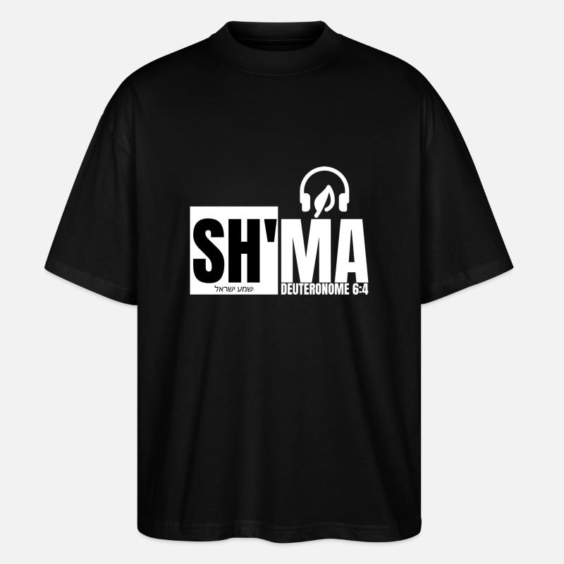 SH'MA -(blanc) - Deut/6:4 - T-shirt bio Blaster 2.0 coupe oversize Stanley/Stella Unisexe - noir