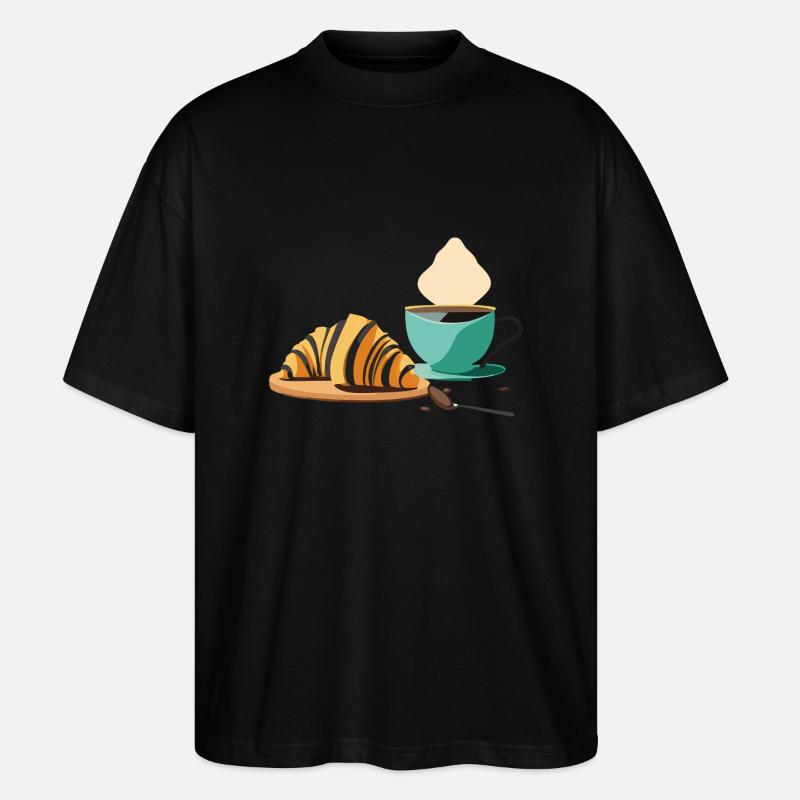 Petit-déjeuner : Croissant & Café - T-shirt bio Blaster 2.0 coupe oversize Stanley/Stella Unisexe - noir