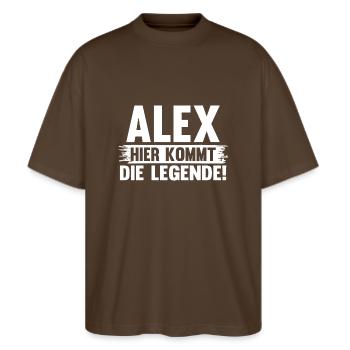 Alexander Alexandra Alexa Alex - Stanley/Stella Oversized Unisex Bio T-Shirt Blaster 2.0 - Dunkelbraun - Vorne - Alina (178cm) & Michal (187cm)