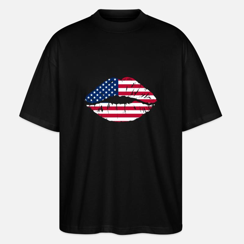 Bouche de drapeau USA - T-shirt bio Blaster 2.0 coupe oversize Stanley/Stella Unisexe - noir