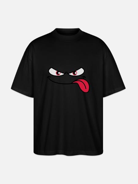 Złowieszczo wyglądająca kreskówkowa twarz wystający język - Ekologiczne Koszulka Oversize Unisex Stanley/Stella Blaster 2.0 - czarny
