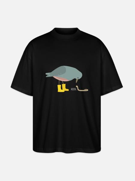 Pigeon with worm - Stanley/Stella Oversized Unisex Organic T-shirt Blaster 2.0 - black