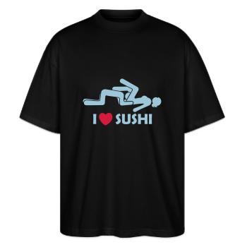 i love sushi - Stanley/Stella Oversized Unisex Bio T-Shirt Blaster 2.0 - Schwarz - Vorne - Alina (178cm) & Michal (187cm)