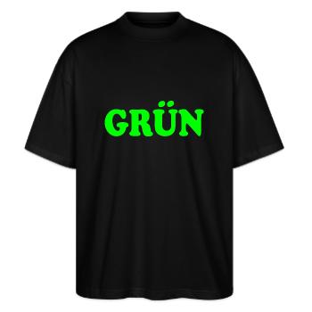 Grün - Stanley/Stella Oversized Unisex Bio T-Shirt Blaster 2.0 - Schwarz - Vorne - Alina (178cm) & Michal (187cm)