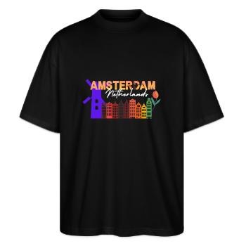 Ville d’Amsterdam - T-shirt bio Blaster 2.0 coupe oversize Stanley/Stella Unisexe - noir - Devant - Alina (178cm) & Michal (187cm)