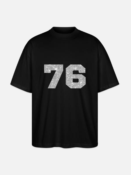 76 Silver Glitter - 76th Anniversary - Stanley/Stella Oversized Unisex Organic T-shirt Blaster 2.0 - black