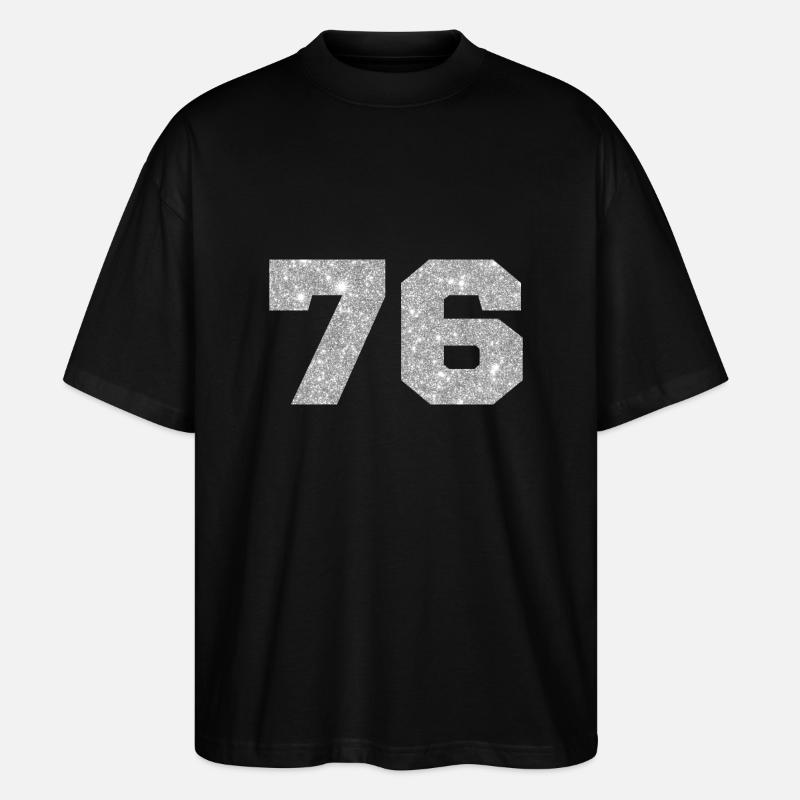 76 Silver Glitter - 76th Anniversary - Stanley/Stella Oversized Unisex Organic T-shirt Blaster 2.0 - black