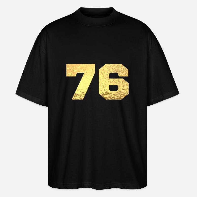 76 Gold Glitter - 76th Anniversary - Stanley/Stella Oversized Unisex Organic T-shirt Blaster 2.0 - black