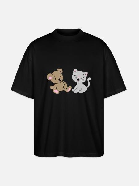 Bébé ours souriant et chaton - T-shirt bio Blaster 2.0 coupe oversize Stanley/Stella Unisexe - noir