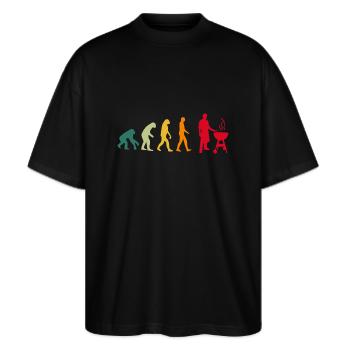 Grillen Evolution lustig - Stanley/Stella Oversized Unisex Bio T-Shirt Blaster 2.0 - Schwarz - Vorne - Alina (178cm) & Michal (187cm)