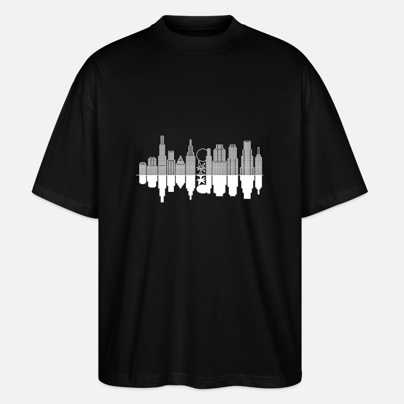 City Skyline + Tree - White - Stanley/Stella Oversized Unisex Organic T-shirt Blaster 2.0 - black