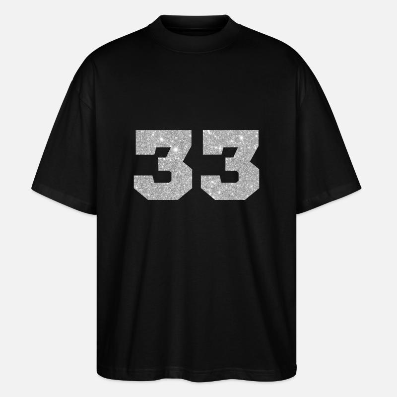 Nummer 33 Silberglitter - 33. Jubiläum - Stanley/Stella Oversized Unisex Bio T-Shirt Blaster 2.0 - Schwarz