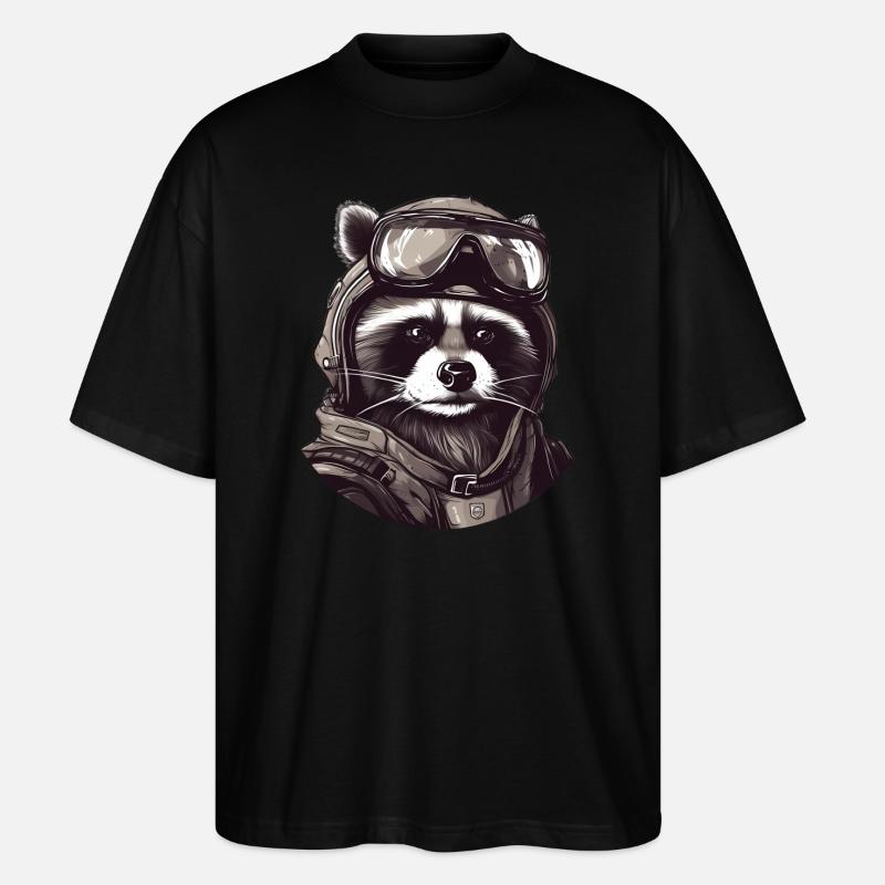 Waschbär Pilot - Stanley/Stella Oversized Unisex Bio T-Shirt Blaster 2.0 - Schwarz