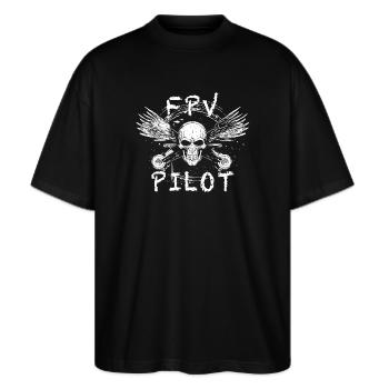Art No. 5 "FPV PILOT" - Stanley/Stella Oversized Unisex Bio T-Shirt Blaster 2.0 - Schwarz - Vorne - Alina (178cm) & Michal (187cm)