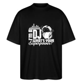 DJ Ich bin ein DJ - Stanley/Stella Oversized Unisex Bio T-Shirt Blaster 2.0 - Schwarz - Vorne - Alina (178cm) & Michal (187cm)