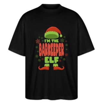 Bartender Christmas Elf - Stanley/Stella Oversized Unisex Organic T-shirt Blaster 2.0 - black - Front - Alina (178cm) & Michal (187cm)